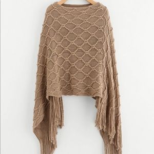 Fringe Hem Poncho Sweater